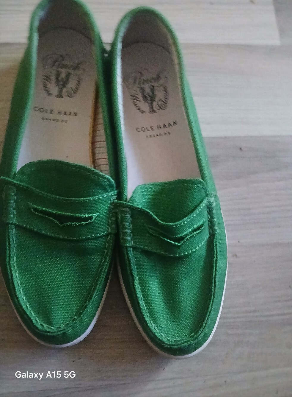 Cole Haan Women's Green Canvas Penny Loafers